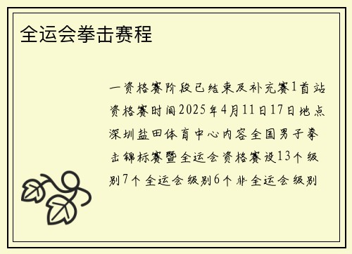 全运会拳击赛程